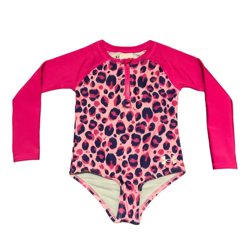 UNDER ARMOUR INFANT GIRLS PURPLE LEOPARD CHEETAH RASHGUARD UPF 30 SZ  18M